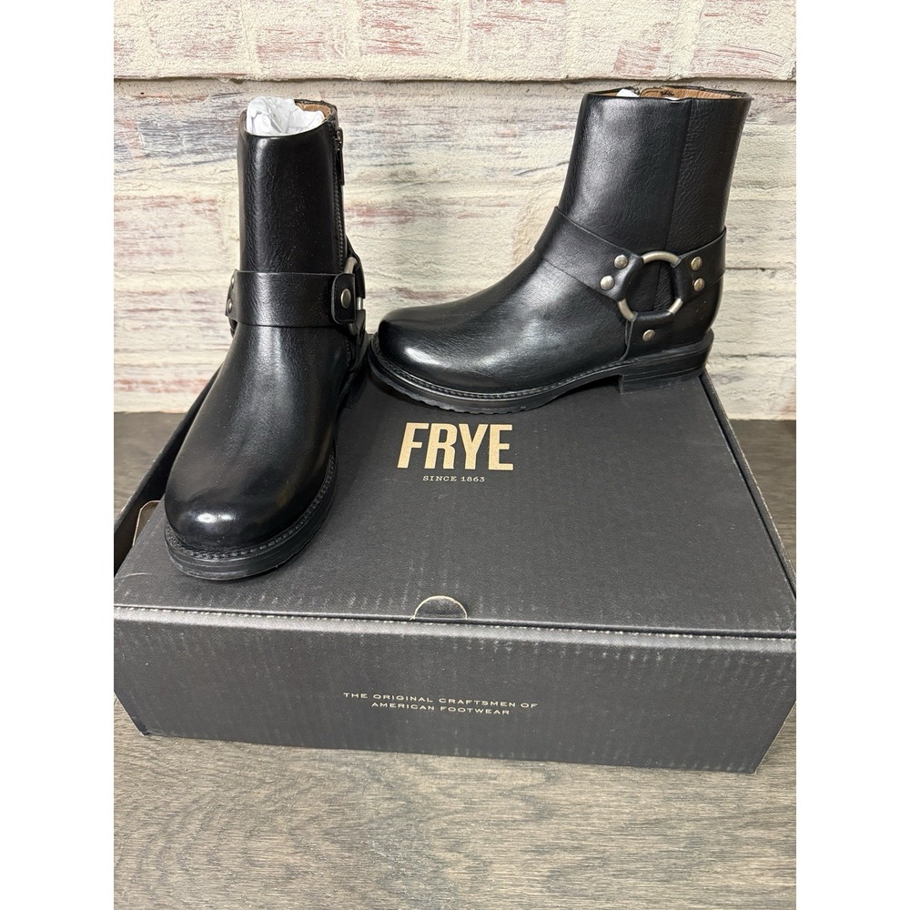 Frye Veronica Harness Short Black Leather Moto Boots Women's Size 6.5 New In Box